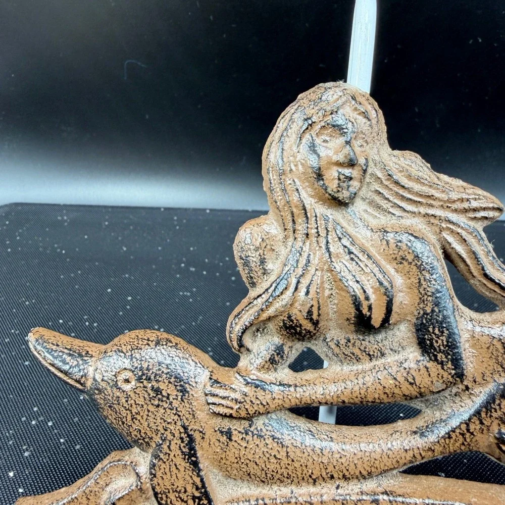 Cast Iron Mermaid Welcome Sign Brown Nautical Dolphin Wall Plaque Coastal Decor